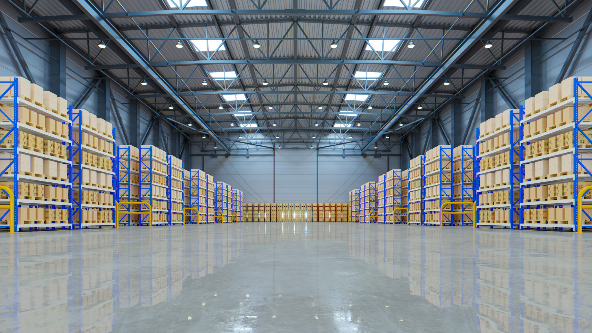 Empty warehouse in logistic center,Warehouse for storage and distribution centers.3d rendering